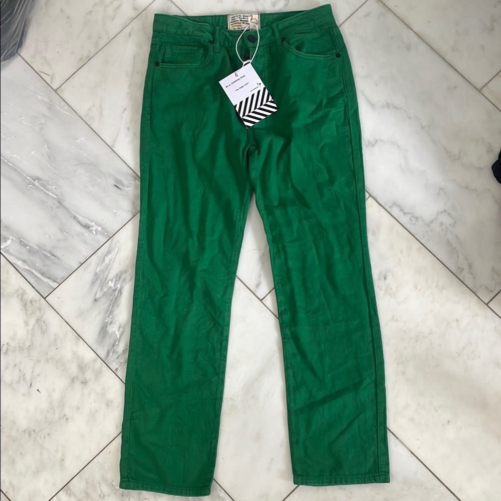 Free People Green Straight Leg Jeans